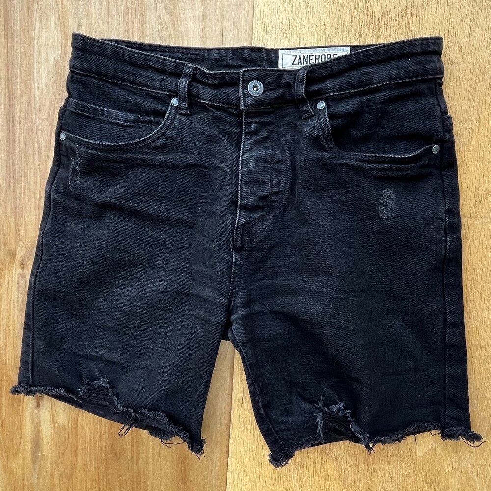 ZANEROBE JOE BLOW BUTTON FLY DENIM SHORTS Men’s sz 32 Black Destructed
